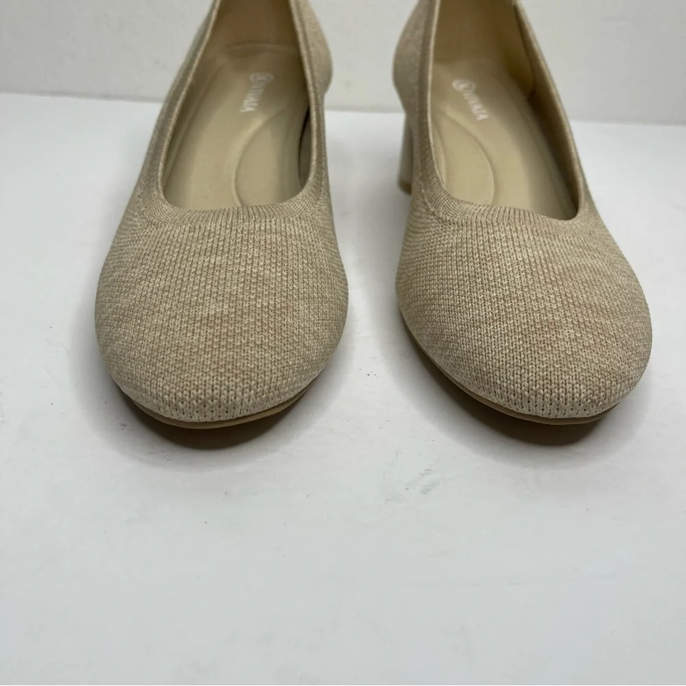 VIVAIA Cream Elvia Round-Toe Chunky Heels Womens Size 37 Comfort Knit